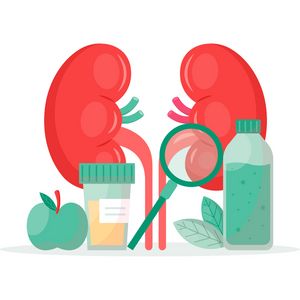 dois rins, remédios e maçã