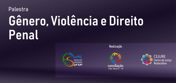 Fundo Roxo escrito: Palestra - Gênero, violência e direito penal