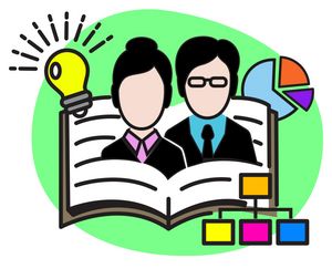 A imagem apresenta uma composição visual com os seguintes elementos:  Duas figuras humanas estilizadas: uma representando um homem e outra uma mulher, posicionadas sobre um livro aberto, simbolizando conhecimento ou aprendizado. À esquerda, há uma lâmpada acesa, representando uma ideia, criatividade ou inovação. À direita, aparece um gráfico de pizza colorido, sugerindo análise de dados ou tomada de decisões. Abaixo do gráfico, há quatro blocos coloridos conectados, indicando integração, colaboração ou etapas de um processo. O fundo é verde claro, transmitindo uma sensação de frescor e positividade. O texto na imagem diz: "Programa de Formação e Aperfeiçoamento de Gestores", indicando que se trata de uma iniciativa voltada ao desenvolvimento de competências de liderança e gestão.