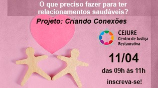 Num fundo rosa duas figuras humanas estilizadas com um coração rosa entre elas