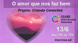 à esquerda num fundo lilás um coração rosa com uma paisagem ao fundo com escritos à direita